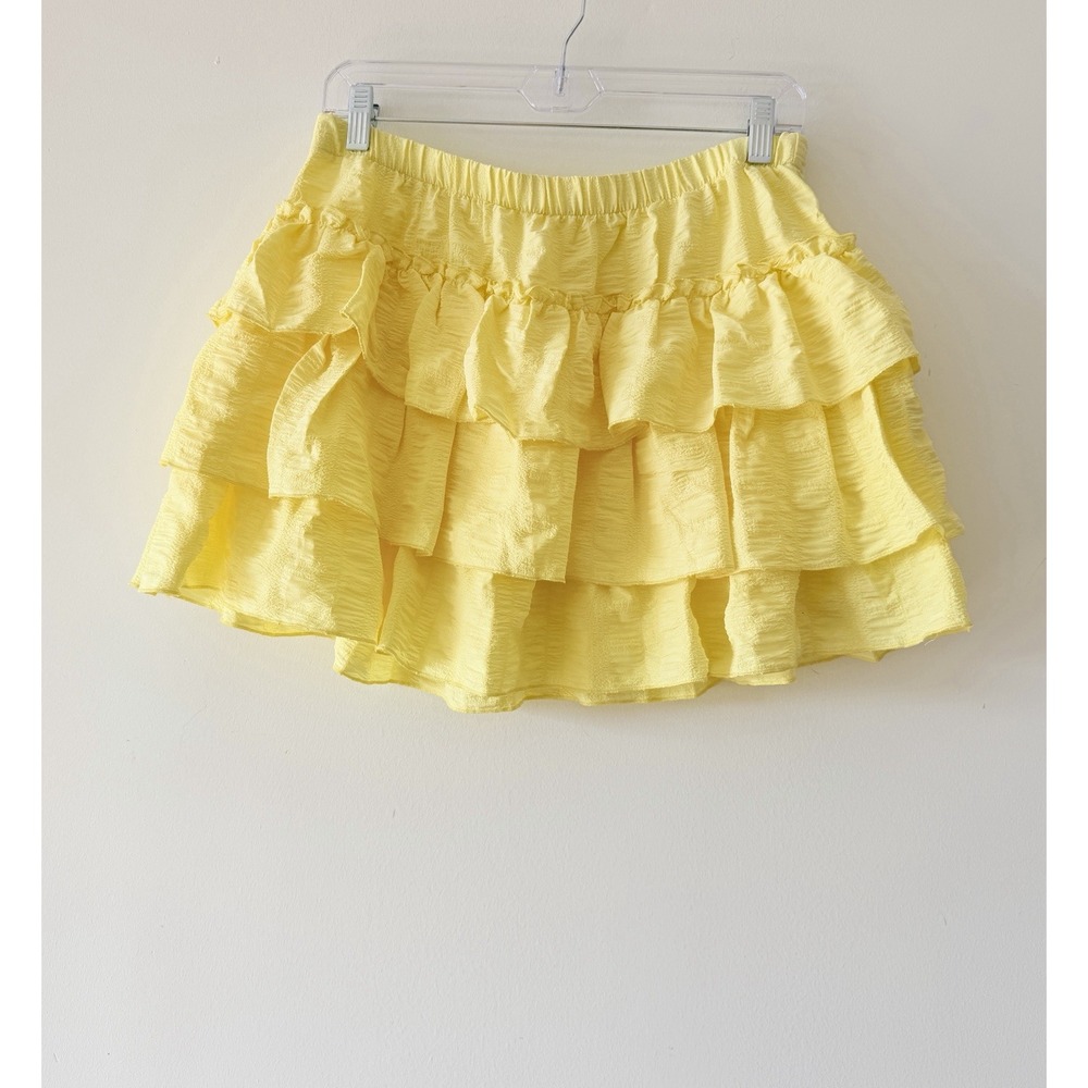 Tj Maxx Zitlo yellow crinkled textured Mini Skirt Women Large Coquette Ruffled
